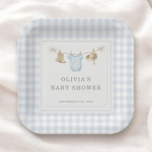 Kleine Cowboy Gingham Blauwe Jongens Baby Shower F