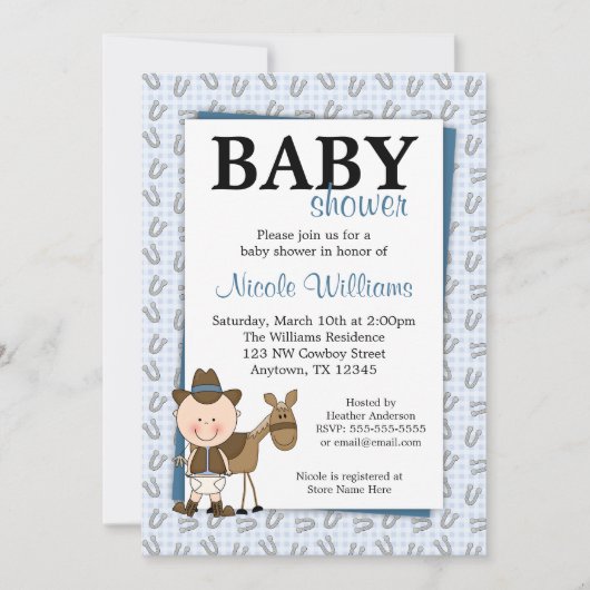 Kleine Cowboy Hoefijzers Baby Shower Invitaties Kaart (Voorkant)