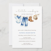 Kleine Cowboy Is Onderweg Jongens Baby Shower Kaart (Voorkant)