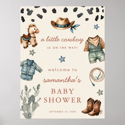 Kleine Cowboy is op weg jongen baby shower welkom Poster (Voorkant)