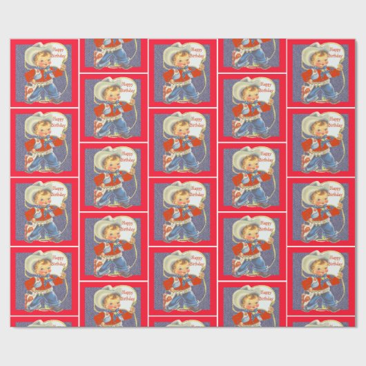 Kleine Cowboy met een helling gelukkige verjaardag Cadeaupapier (Vlak)