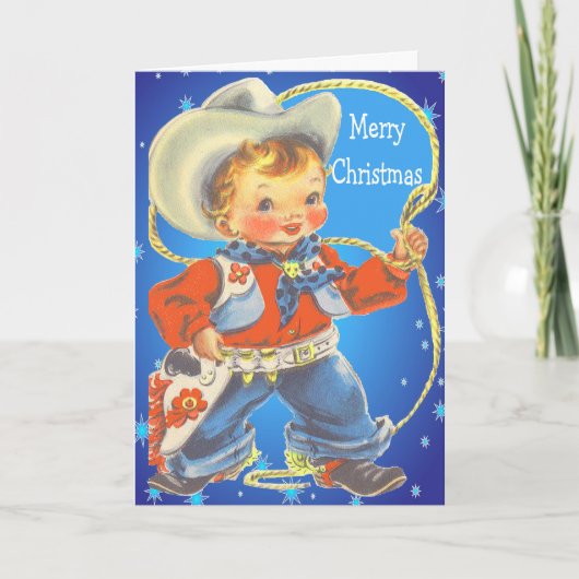 Kleine cowboy met een prettige kerst met een paus feestdagen kaart (Voorkant)