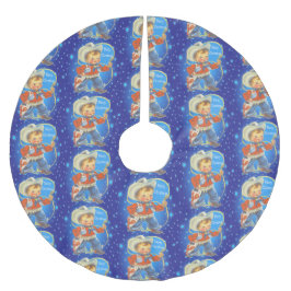 Kleine cowboy met een prettige kerst met een paus kerstboom rok