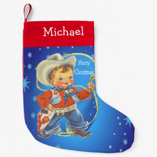 Kleine cowboy met een prettige kerst met een paus kleine kerstsok (Voorkant)