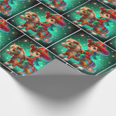 Kleine cowboy met kerstkostuum op paard cadeaupapier (Hoek)