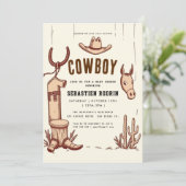 Kleine Cowboy Modern Baby shower Invitation Kaart (Staand voorkant)