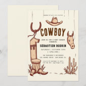 Kleine Cowboy Modern Baby shower Invitation Kaart (Voorkant / Achterkant)