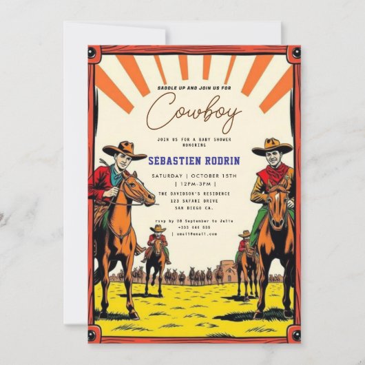 Kleine Cowboy Modern Baby shower Invitation Kaart (Voorkant)