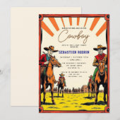 Kleine Cowboy Modern Baby shower Invitation Kaart (Voorkant / Achterkant)