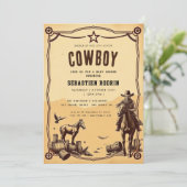 Kleine Cowboy Modern Baby shower Invitation Kaart (Staand voorkant)