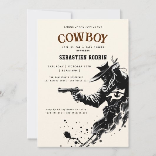 Kleine Cowboy Modern Baby shower Invitation Kaart (Voorkant)