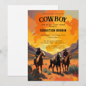 Kleine Cowboy Modern Baby shower Invitation Kaart (Voorkant / Achterkant)