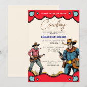 Kleine Cowboy Modern Baby shower Invitation Kaart (Voorkant / Achterkant)