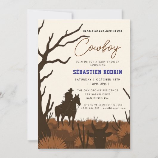 Kleine Cowboy Modern Baby shower Invitation Kaart (Voorkant)