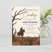 Kleine Cowboy Modern Baby shower Invitation Kaart (Staand voorkant)