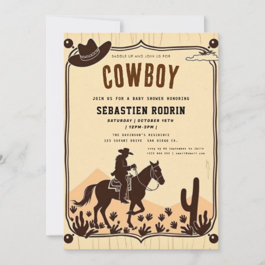 Kleine Cowboy Modern Baby shower Invitation Kaart (Voorkant)