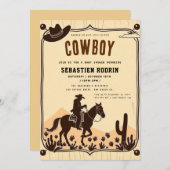 Kleine Cowboy Modern Baby shower Invitation Kaart (Voorkant / Achterkant)