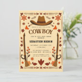 Kleine Cowboy Modern Baby shower Invitation Kaart (Staand voorkant)