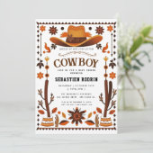 Kleine Cowboy Modern Baby shower Invitation Kaart (Staand voorkant)