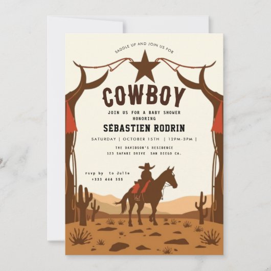 Kleine Cowboy Modern Baby shower Invitation Kaart (Voorkant)