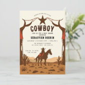 Kleine Cowboy Modern Baby shower Invitation Kaart (Staand voorkant)