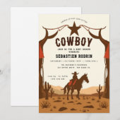 Kleine Cowboy Modern Baby shower Invitation Kaart (Voorkant / Achterkant)