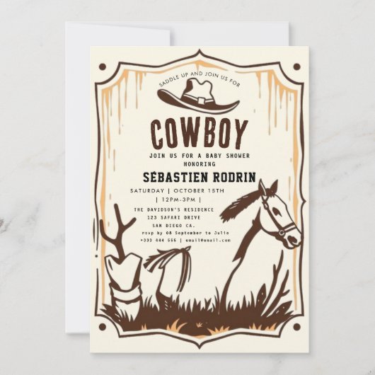 Kleine Cowboy Modern Baby shower Invitation Kaart (Voorkant)