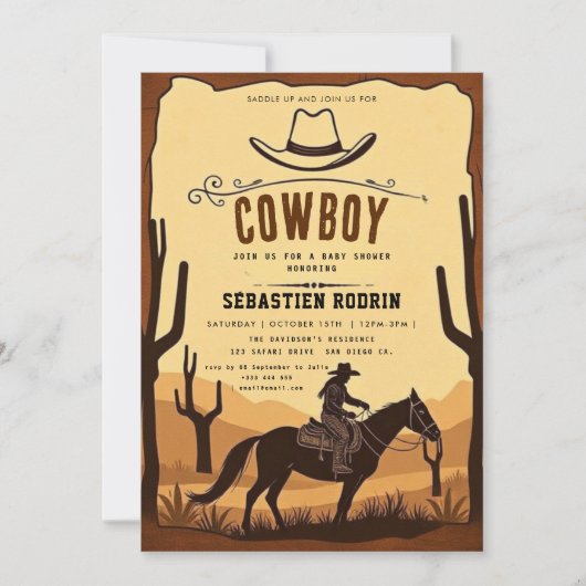 Kleine Cowboy Modern Baby shower Invitation Kaart (Voorkant)