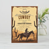Kleine Cowboy Modern Baby shower Invitation Kaart (Staand voorkant)