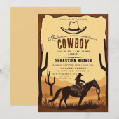 Kleine Cowboy Modern Baby shower Invitation Kaart (Voorkant / Achterkant)