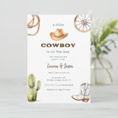 Kleine Cowboy Modern Baby shower Invitation Kaart (Staand voorkant)