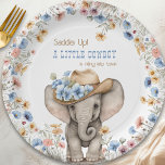 Kleine Cowboy Olifant en Boho Wildflower Papieren Bordje<br><div class="desc">Schattige boho baby shower papier borden met baby olifant in een cowboy pet en aardachtige pastel wilde bloemen. De borden zijn bedrukt met "Saddle Up! a little cowboy is riding into town", in westerne stijl typografie en hebben een zacht kleurenpalet van blauw en bruin. Blader door mijn Boho Elephant Baby...</div>