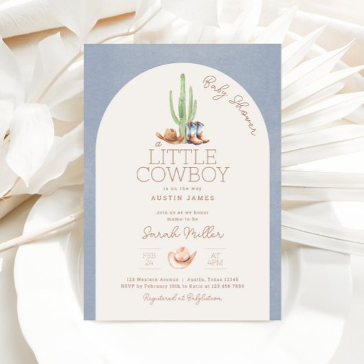 Kleine Cowboy op de Weg Baby shower Uitnodiging