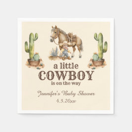 Kleine cowboy op de weg, westerne jongen baby show servet