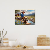 Kleine cowboy op het hek jongen's slaapkamer kunst poster (Keuken)