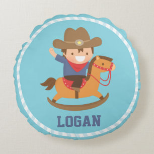 Kleine Cowboy op Houten Paard Jongenskamer Rond Kussen