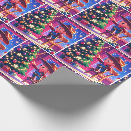 Kleine cowboy op stoel versieren kerstboom cadeaupapier (Hoek)
