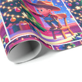 Kleine cowboy op stoel versieren kerstboom cadeaupapier (Rol Hoek)