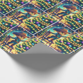 Kleine cowboy op stoel versieren kerstboom cadeaupapier