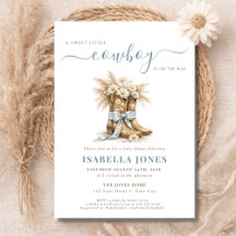 Kleine Cowboy Op Weg Blauwe Western Baby Shower