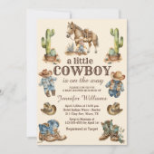 Kleine cowboy op weg naar western baby shower kaart (Voorkant)