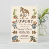 Kleine cowboy op weg naar western baby shower kaart (Staand voorkant)