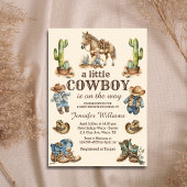 Kleine cowboy op weg naar western baby shower kaart