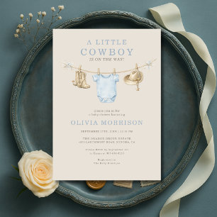 Kleine Cowboy op Weg Waslijn Baby Shower Kaart
