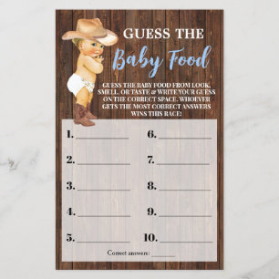 Kleine Cowboy raad eens de Baby Food Shower Game C Flyer
