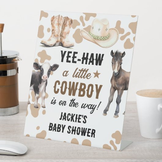 Kleine Cowboy Rodeo Baby shower Reclamebord Met Voetstuk (Insitu)