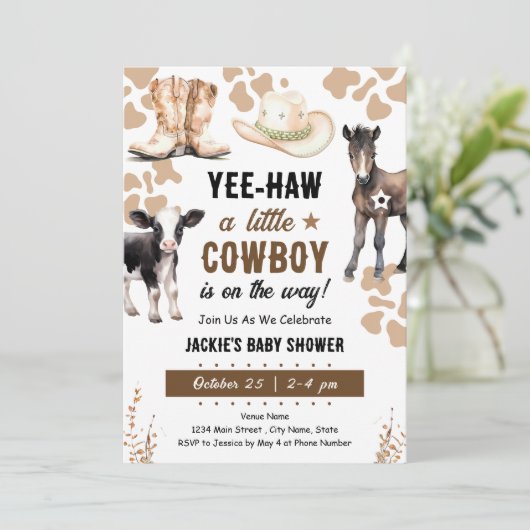 Kleine Cowboy Rodeo Dieren Baby shower Kaart (Staand voorkant)