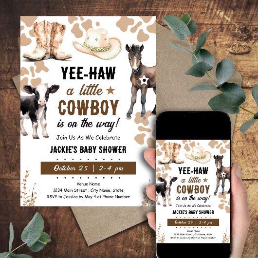 Kleine Cowboy Rodeo Dieren Baby shower Kaart