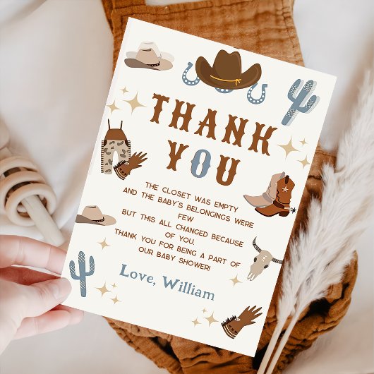 Kleine Cowboy Rodeo Western Baby shower Bedankkaart