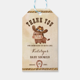 Kleine cowboy schattig baby paard in een pet baby  cadeaulabel